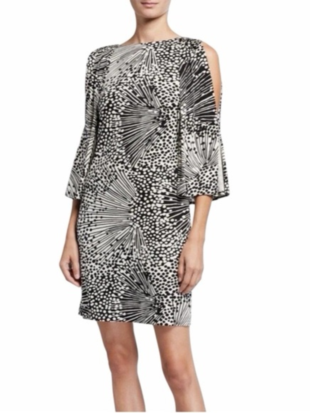 Trina Turk Black & White Burst-Print Long Sleeve Blouse